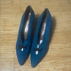 Sacha London Blue Suede Heels with Black Accent